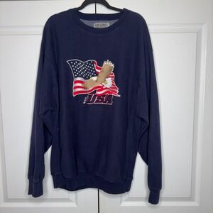 Steve & Barry's Sweatshirt Mens XL Navy S&B US Flag Eagle Embroidered Round Neck
